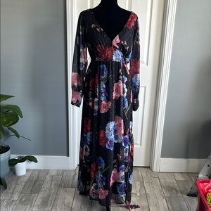 Elegant Floral Long Sleeve Maxi Dress